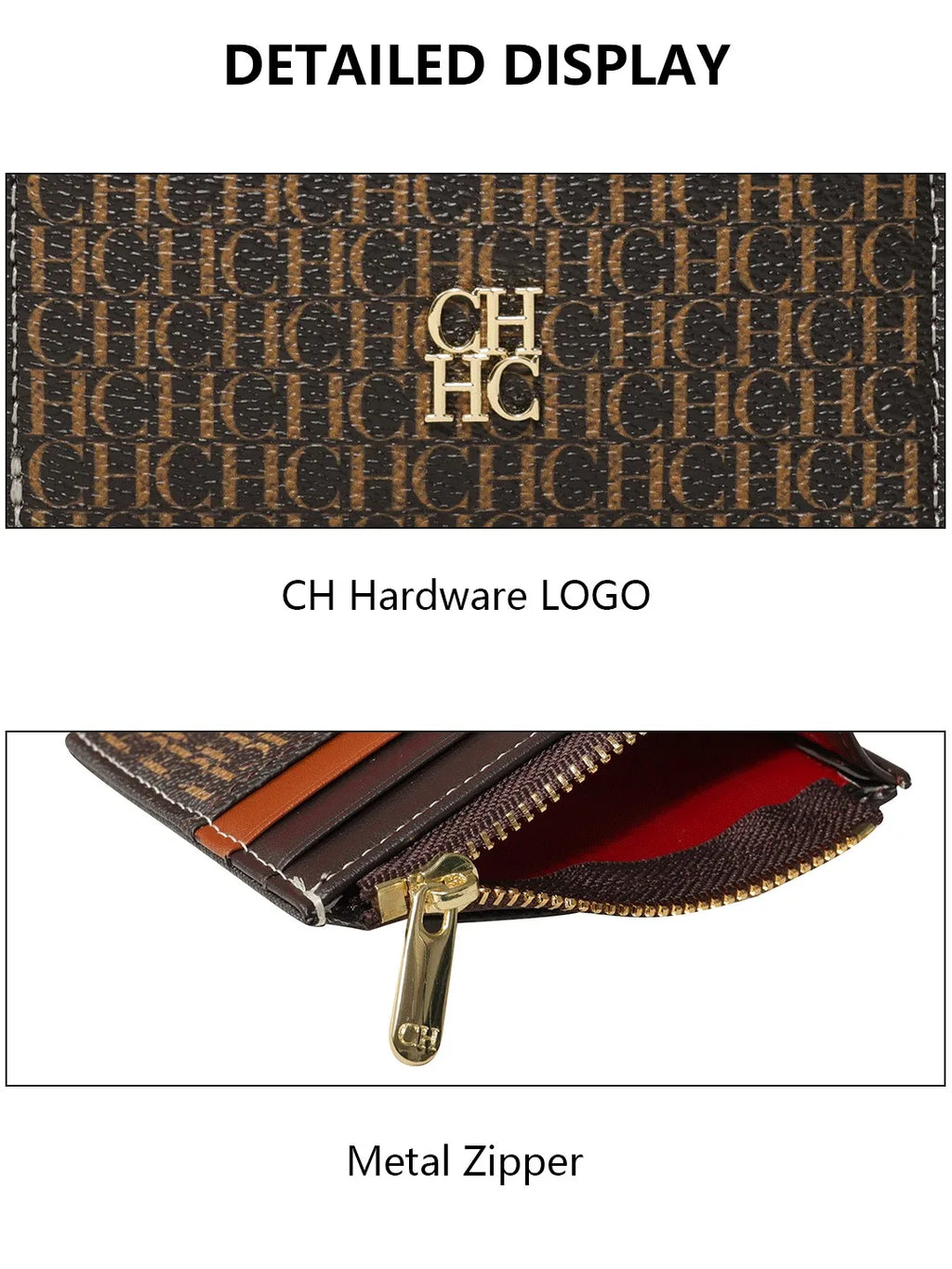 CH Letter Accent PU Leather Card Case Wallet – Elegant Compact Designer Wallet for Women