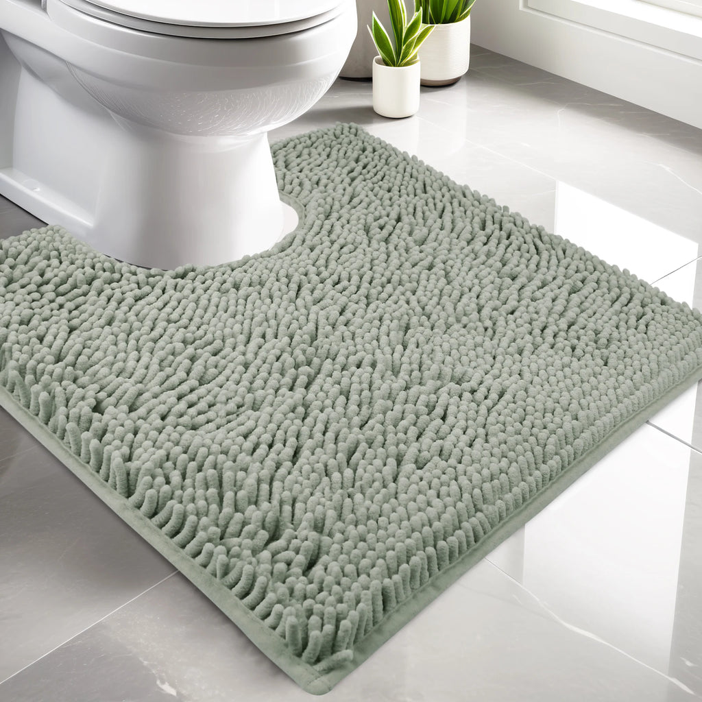 Luxury Chenille U-Shaped Toilet Rug – Soft Absorbent Non-Slip Contour Bath Mat