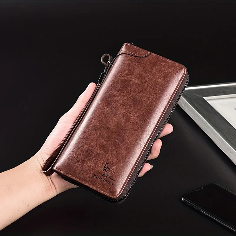 RFID Blocking Long Zipper Wallet – PU Leather Business Clutch Card Holder for Men