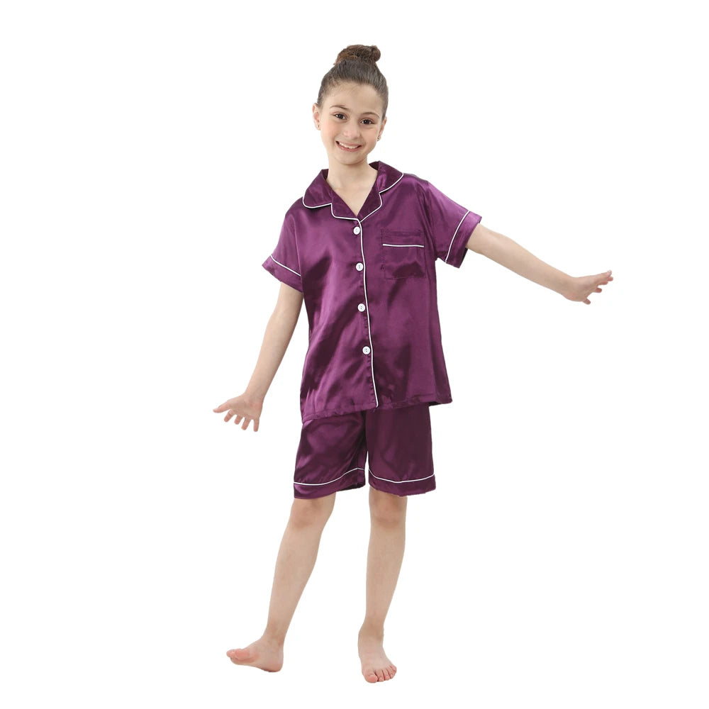 Kids' Ice Silk Pajamas Set | Summer Thin Short Sleeve Shorts 2-Piece Boys & Girls Homewear