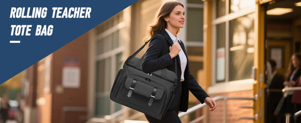 Rolling Teacher Tote Bag with Wheels — 15.6" Laptop Trolley for Teachers & Commuters