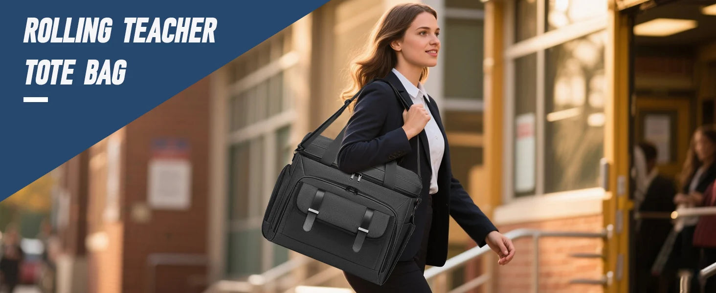 Rolling Teacher Tote Bag with Wheels — 15.6" Laptop Trolley for Teachers & Commuters