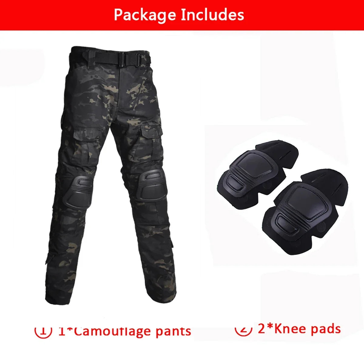 Men's Tactical Combat Suit – Camo Hooded Shirt & Cargo Pants with Pads