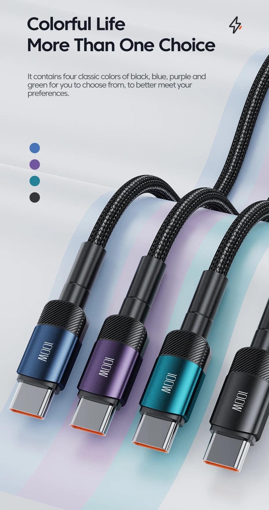 6A Speed. Braided Strength. Every Length. — Toocki USB-A to USB-C 6A 100W Fast Charging Cable | 0.25m to 3m, Huawei, Xiaomi, Samsung, OnePlus, 4 Colors