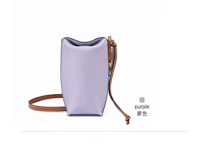 100% Genuine Cowhide Leather Mini Baguette Crossbody Bag – Phone Shoulder Bag for Women