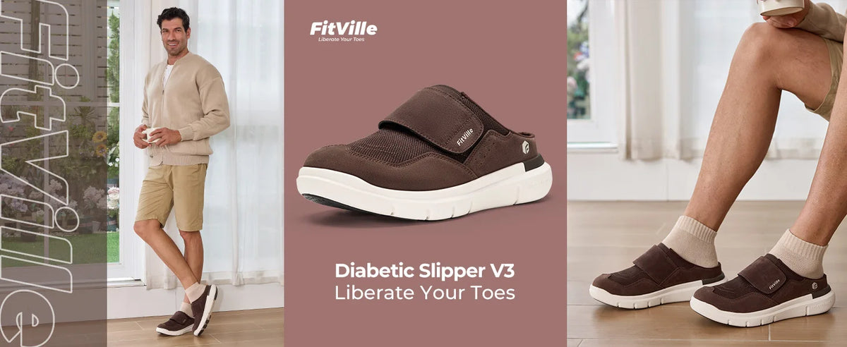 FitVille Men's Diabetic Wide Slippers – Slip-On Casual Walking Shoes with Arch Support for Swollen Feet & Flip Flop Style Comfort