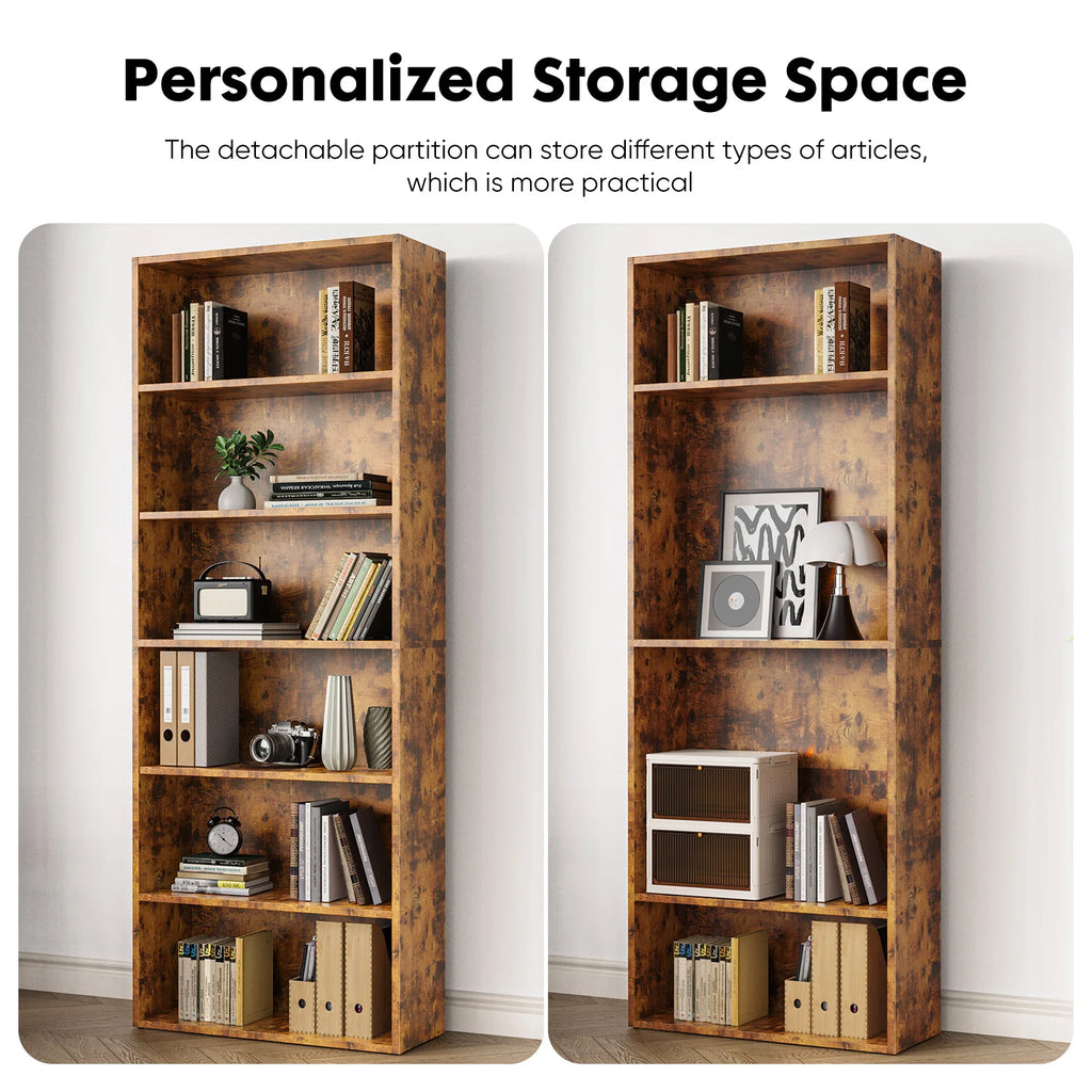 JHK 6-Tier Wooden Bookcase – 63 Inch Tall, Floor Standing Open Bookshelf for Living Room & Home Office