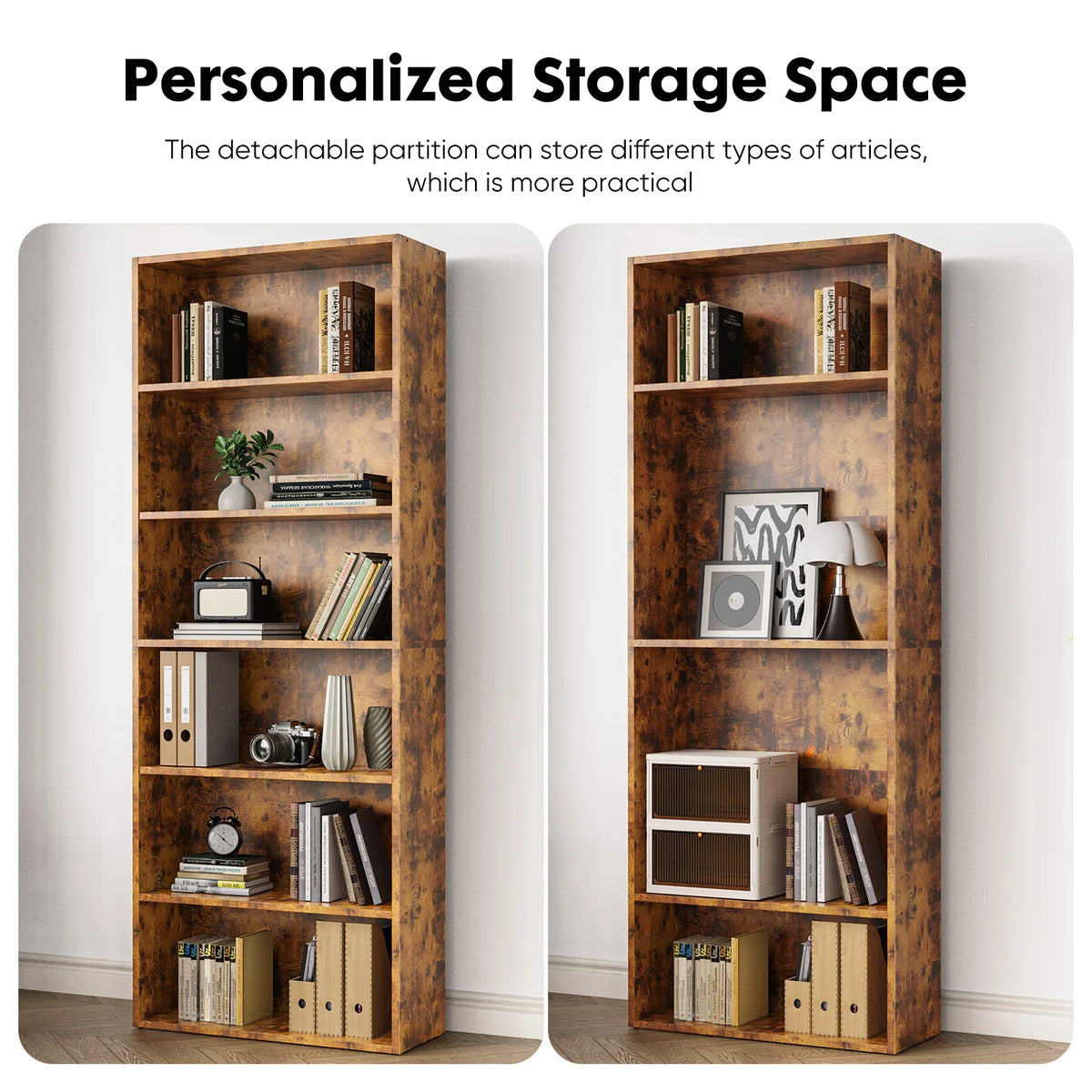 JHK 6-Tier Wooden Bookcase – 63 Inch Tall, Floor Standing Open Bookshelf for Living Room & Home Office