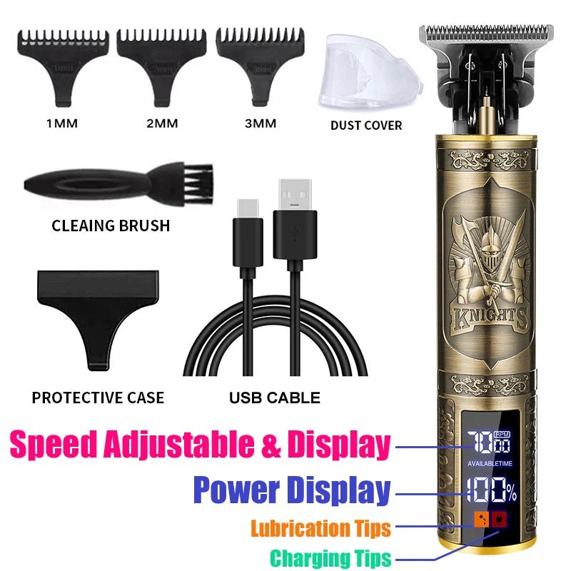 XMSJ Carving Hair Clipper – Metal Body, Engraved Design, Rechargeable Barber Trimmer