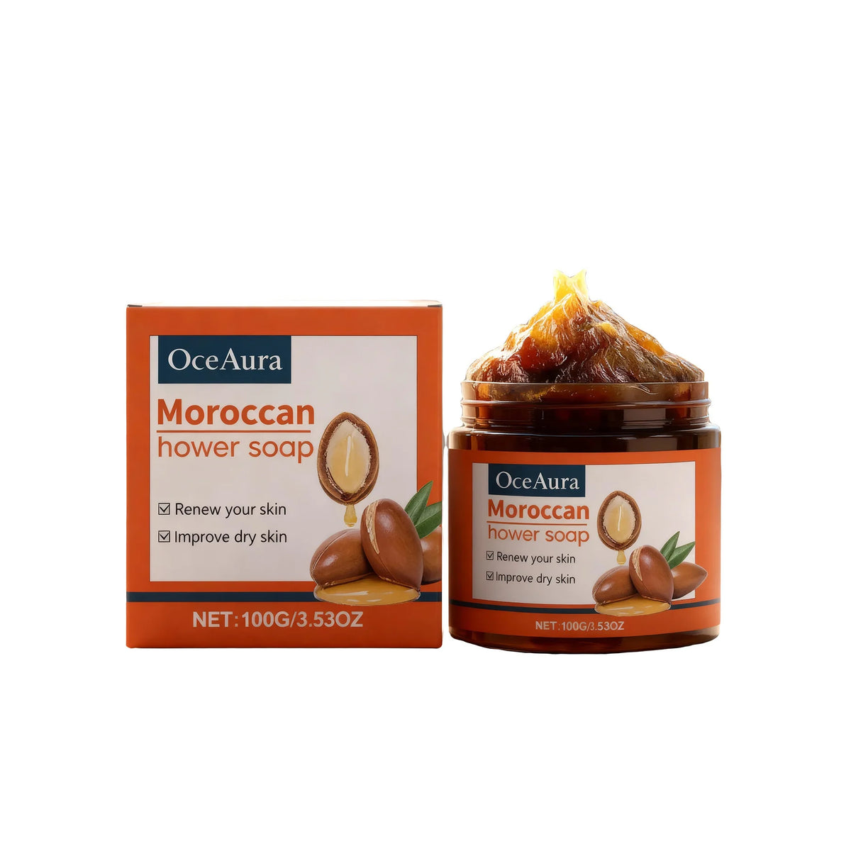 OceAura Moroccan Bath Soap Cream – Deep Clean, Exfoliate & Brighten Dull Skin, 100g