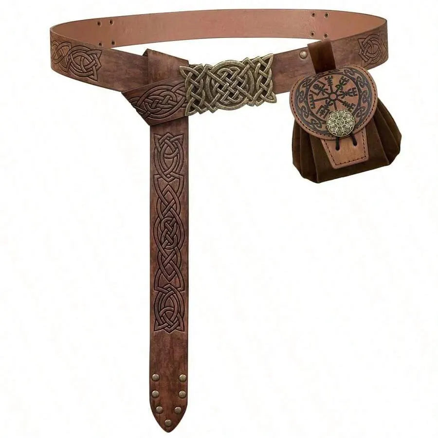 Steampunk Leather Fanny Pack – Medieval Punk Belt Bag & Drawstring Waist Pouch for Cosplay