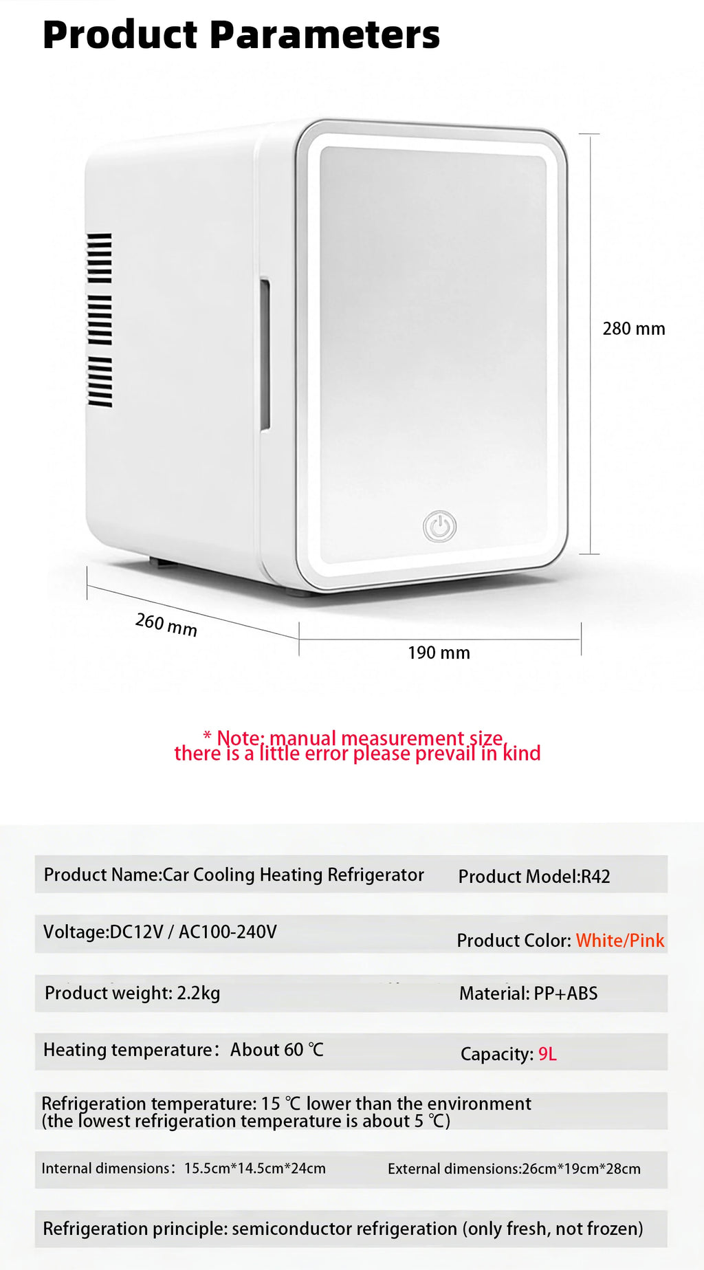 6L/9L LED Mirror Mini Fridge with Light — Portable Cosmetic Refrigerator Cooler & Warmer for Car, Home & Skincare