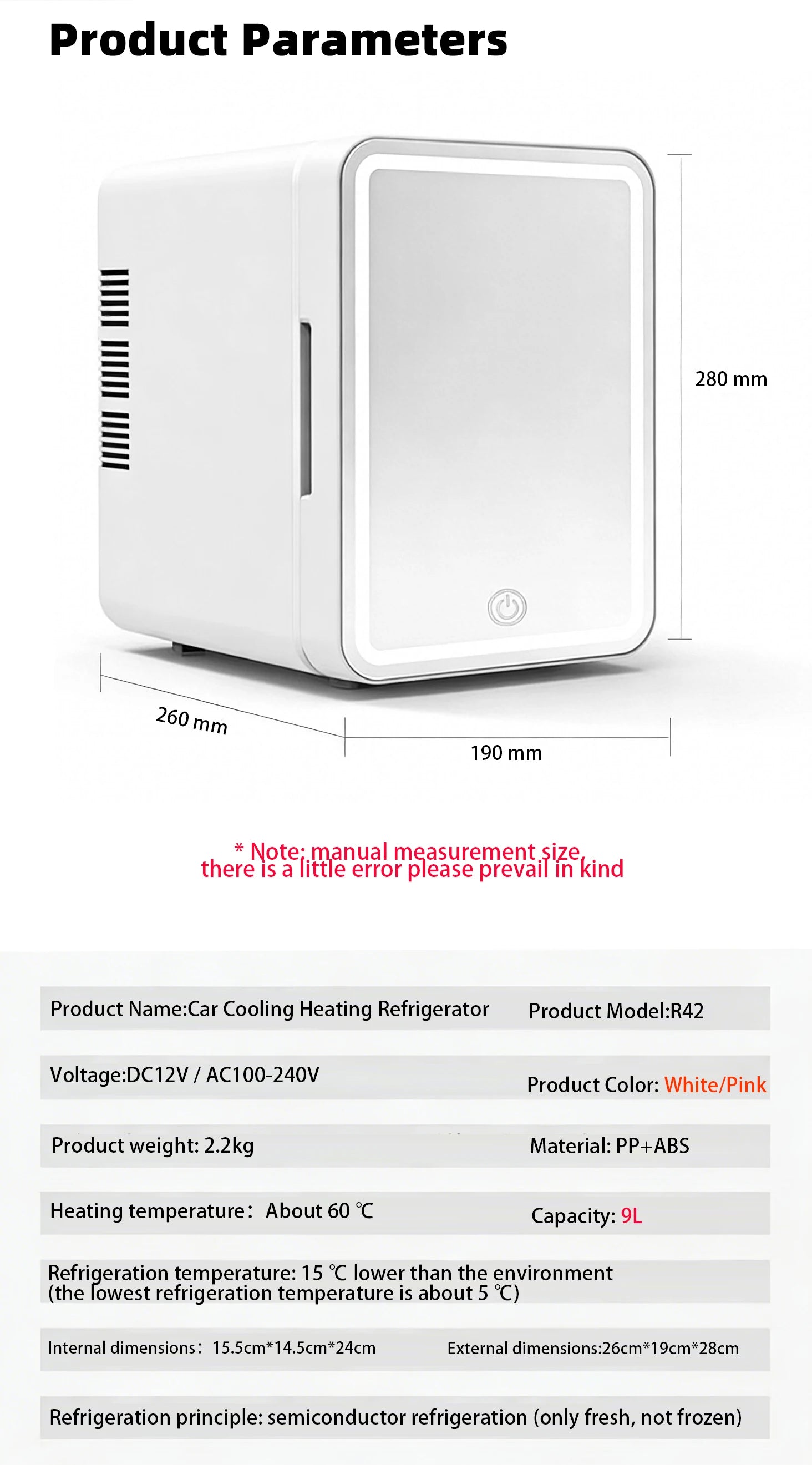 6L/9L LED Mirror Mini Fridge with Light — Portable Cosmetic Refrigerator Cooler & Warmer for Car, Home & Skincare
