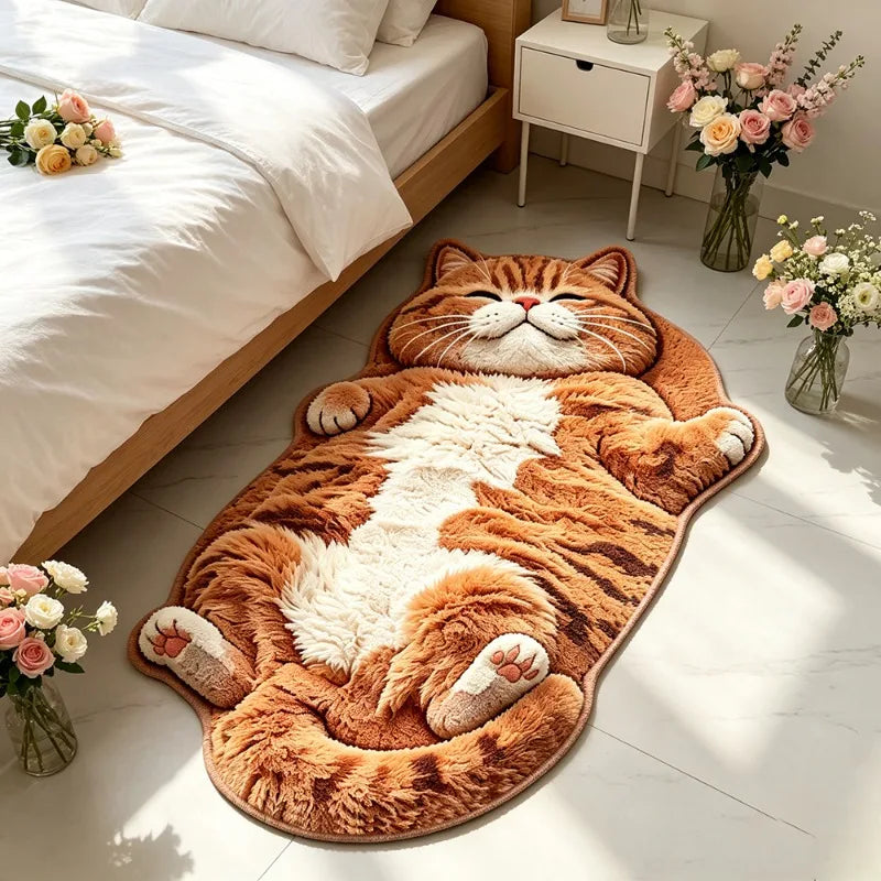 Cat-Shaped Plush Floor Rug – Soft Irregular Bedroom Carpet, Bedside & Living Room Mat