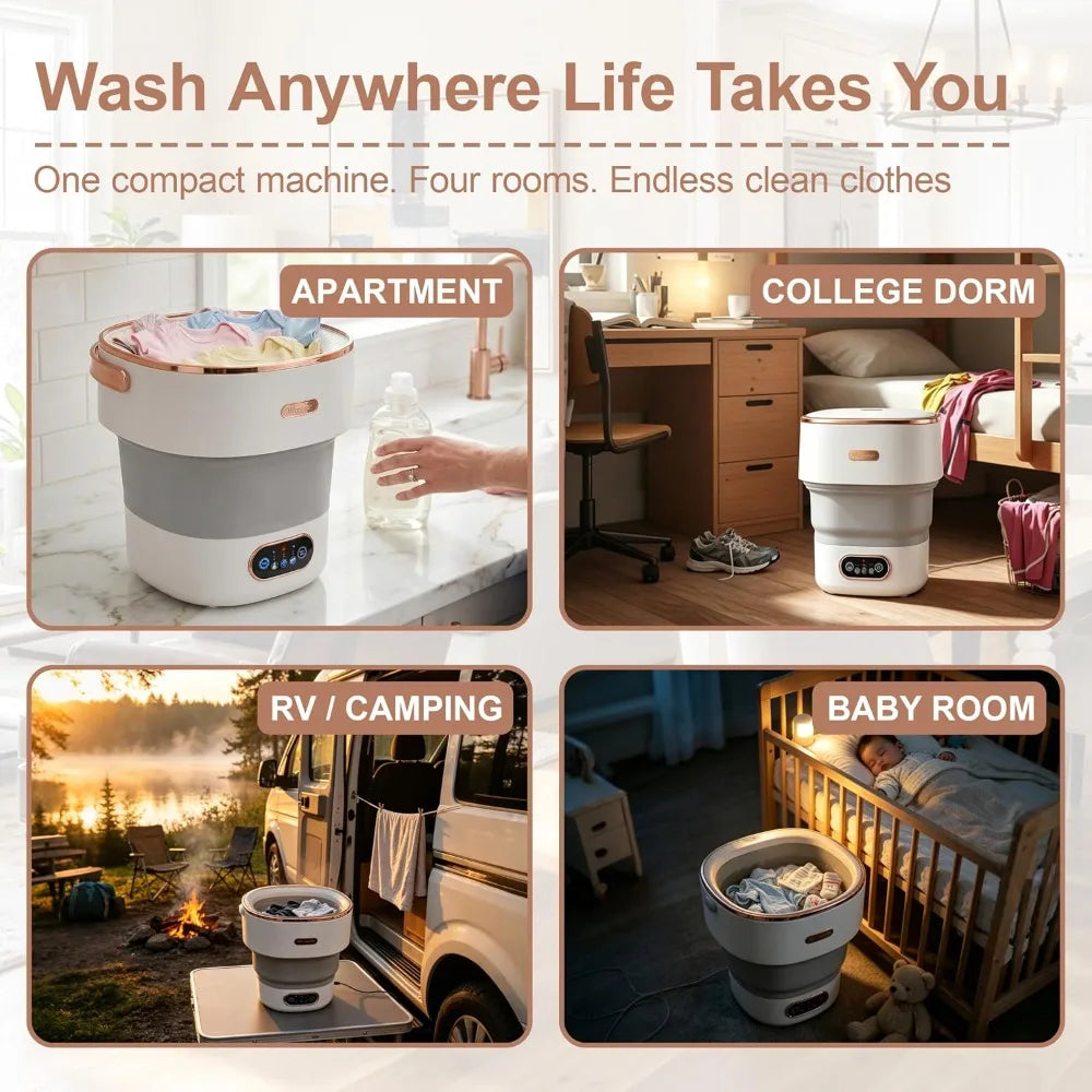 Portable Washing Machine 16L | Foldable Mini Washer & Spin Dryer Combo, 3 Modes, 120V, RV, Camping, Dorm & Apartment