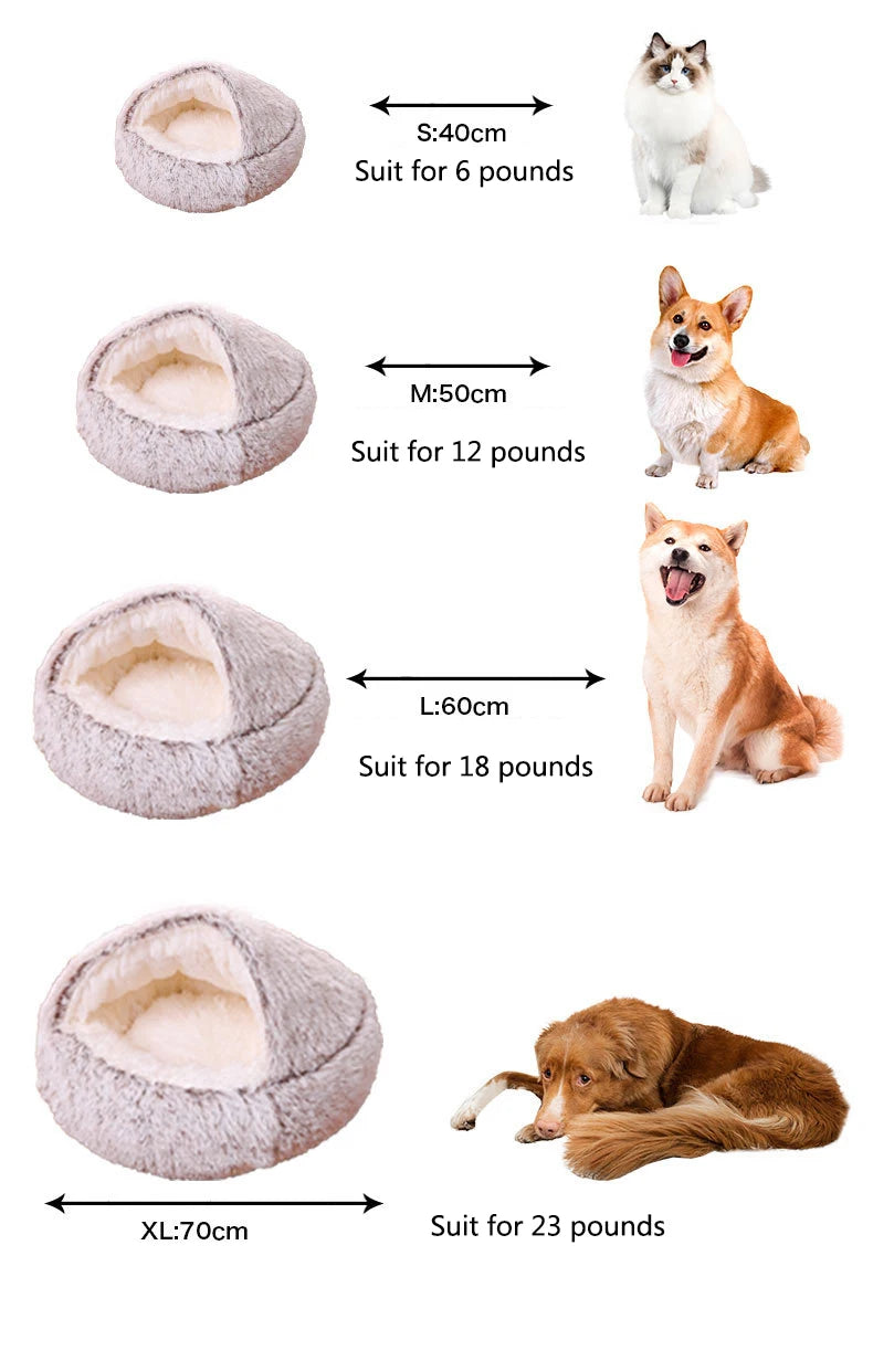 Round Plush Dog & Cat Bed – Warm Washable Pet Sofa Basket, Small to Large Dogs & Cats