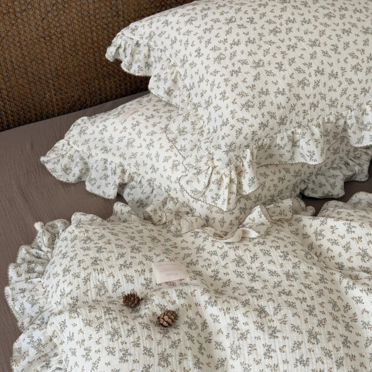 Princess Ruffle Bedding Set – 100% Cotton Gauze Duvet Cover with Pillowcases, Floral, 3-Piece