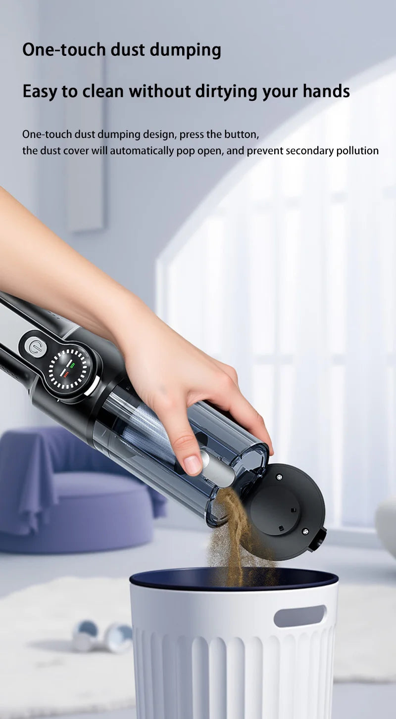 Wireless Car Vacuum Cleaner – One-Button Dust Dump, High Power Large Suction Mini Handheld