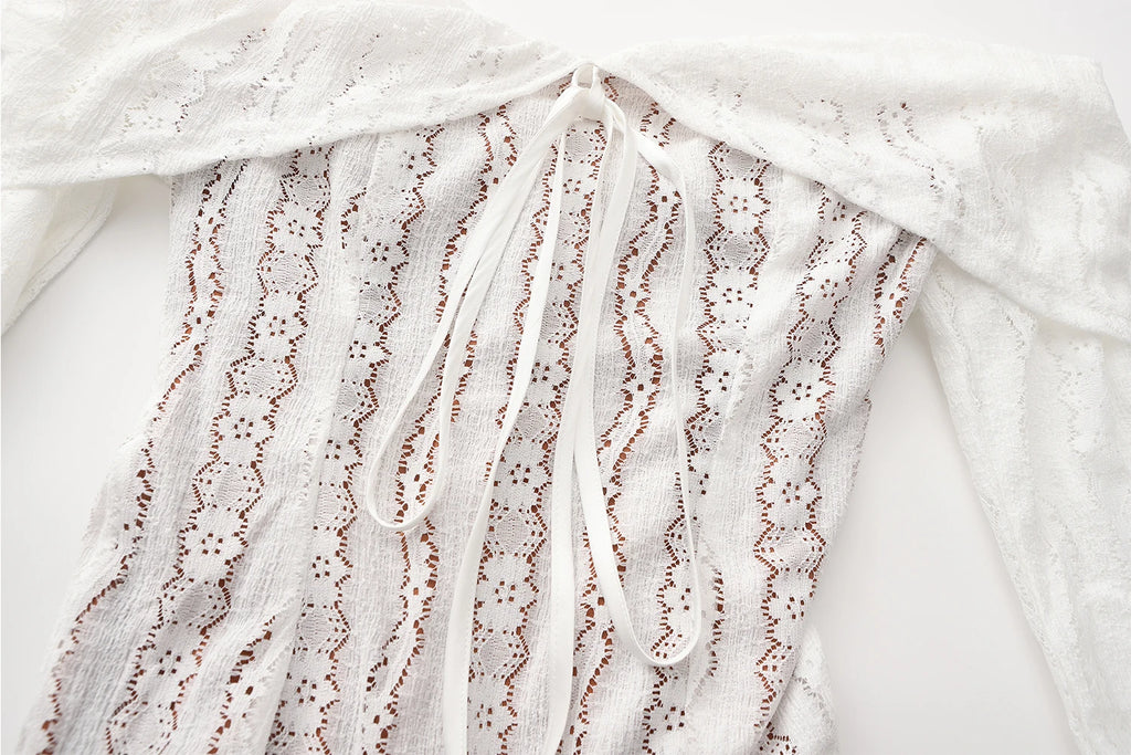 Elegant White Lace Evening Gown — Long Sleeve Wedding & Prom Dress