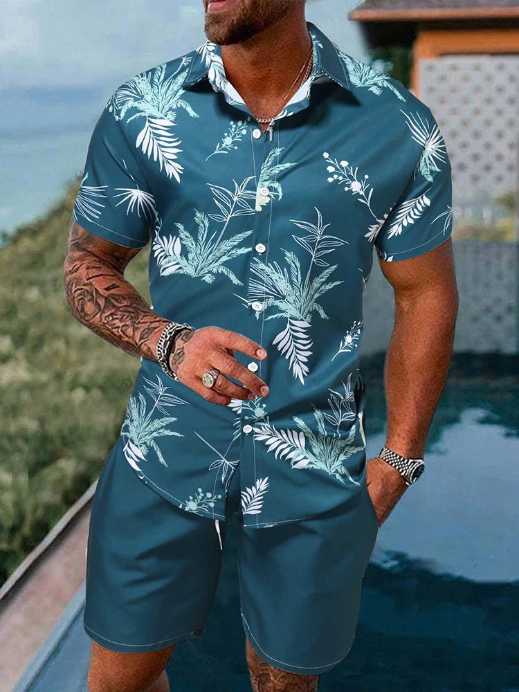 Men's Hawaiian Short Sleeve Shirt & Beach Shorts Set – Resort 2-Piece