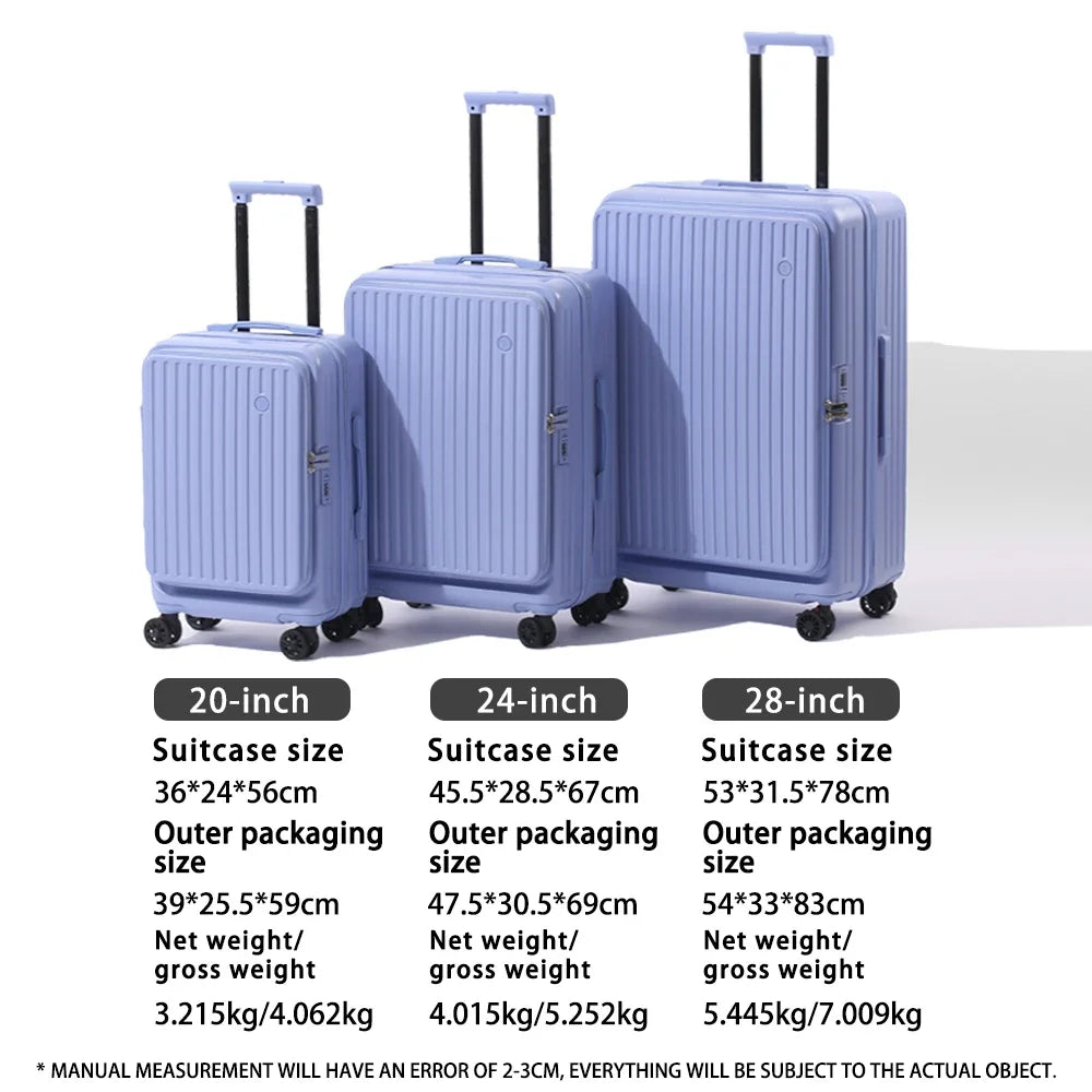 Expandable Front-Opening Suitcase – Cup Holder & Spinner Wheels