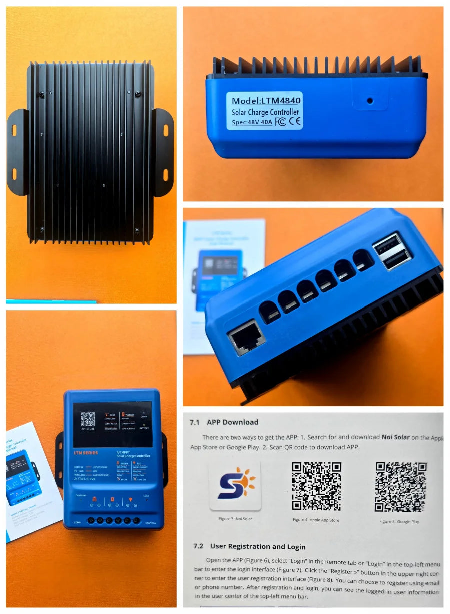 Smart MPPT Solar Charge Controller 30A/40A – 12V-48V Auto WiFi Bluetooth APP Remote LiFePO4 Lead Acid