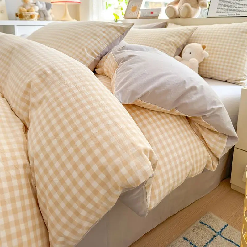 Pink Classic Plaid Duvet Cover Set | Twin & Queen, Flat Sheet & Pillowcase, Soft Home Decor Bedding (No Filler)