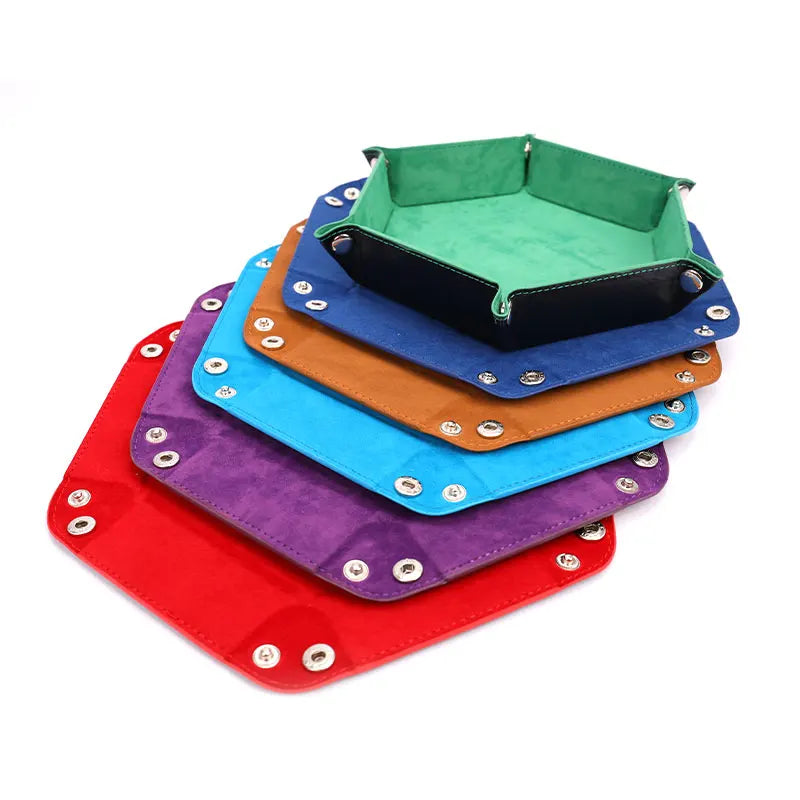 Foldable PU Leather Dice Tray – Hexagon & Square Folding Coin Tray for Dice Games