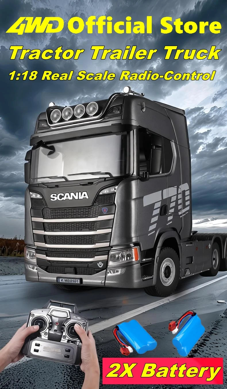 HUINA 1501 1:18 Scale RC Semi Trailer Truck with Sound & Lights – 770S Flatbed Engineering Model