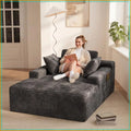 67-Inch Gray Corduroy Chaise Lounge with 3 Pillows