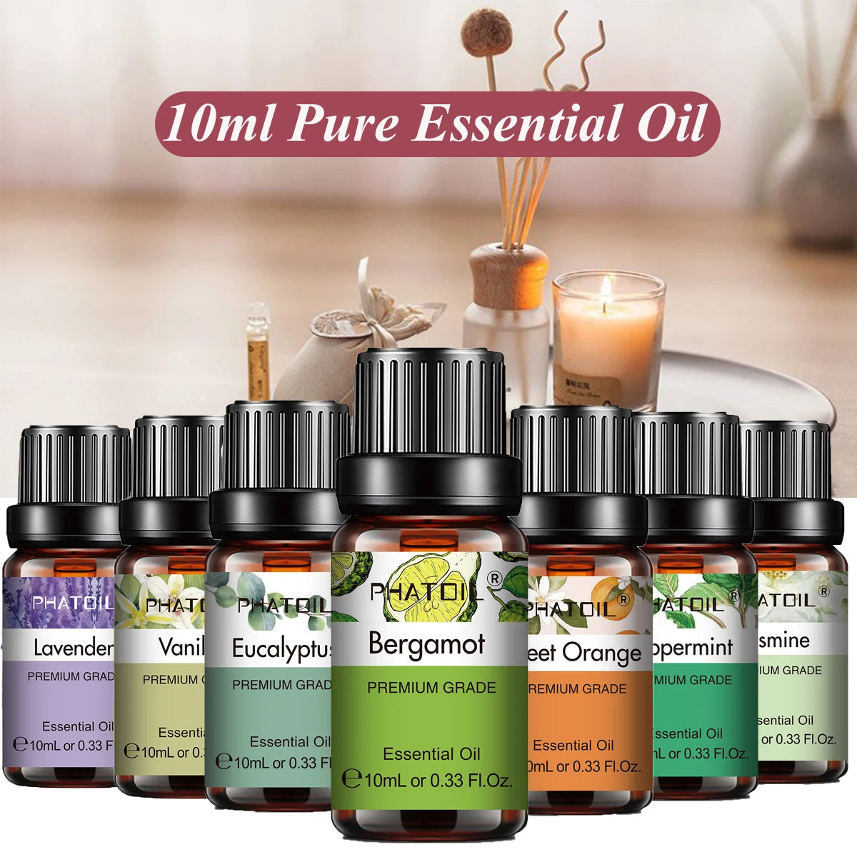 Pure Plant Essential Oil 10ml – Aromatherapy Oil for Diffusers, Humidifiers & DIY, 37 Scents