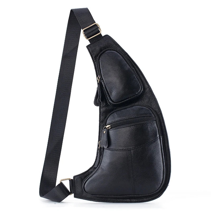 HAOSHUAI Men’s Genuine Leather Crossbody Sling Bag – Vintage Half-Moon, Zipper, Travel & Casual, Black & Coffee