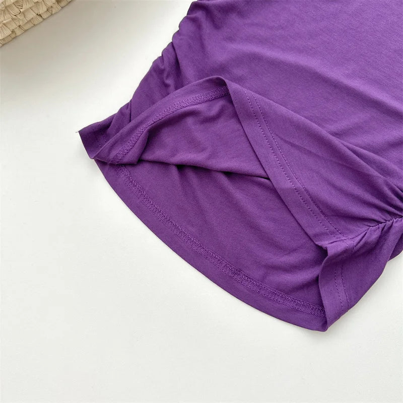 Women's Slash Neck Flare Sleeve Slim Pleated T-Shirt – Sexy Solid Color Pullover Top