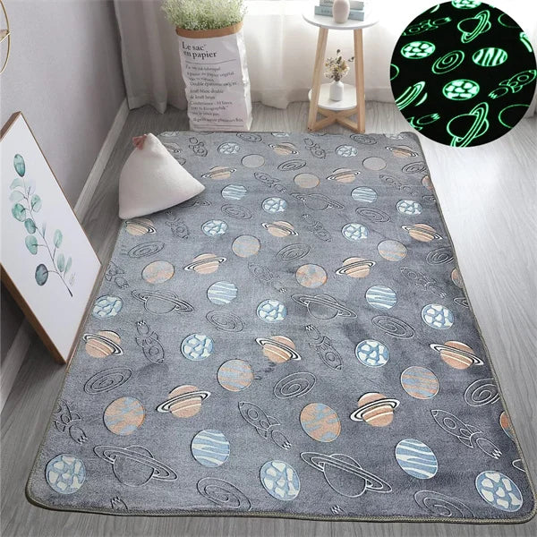 Rainbow Unicorn Glow in the Dark Area Rug – Large Kids Room Carpet with Stars
