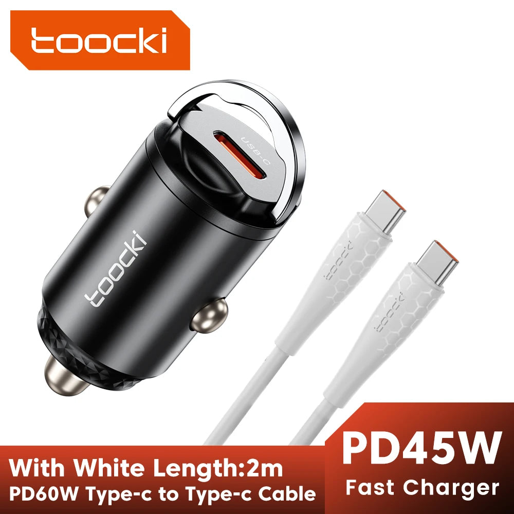 Toocki 45W Mini PD Car Charger — Fast Charging USB-C for iPhone & Samsung