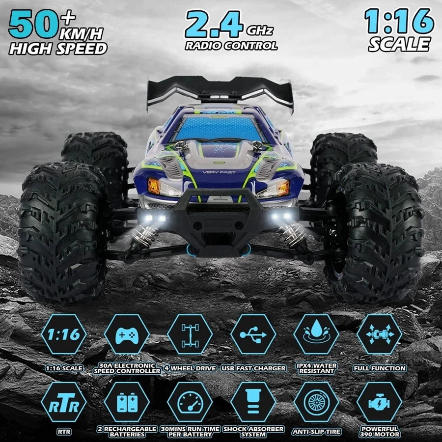 4WD 1:16 Scale High Speed Brushless RC Car – 50 or 80KM/H Off-Road Drift Racing Buggy Truck