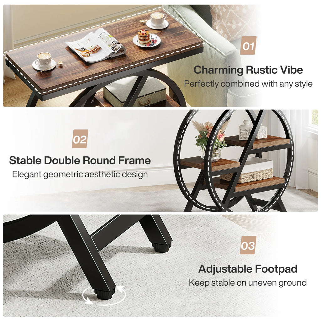 Tribesigns 3-Tier Narrow Side Table — Wood & Geometric Metal Frame