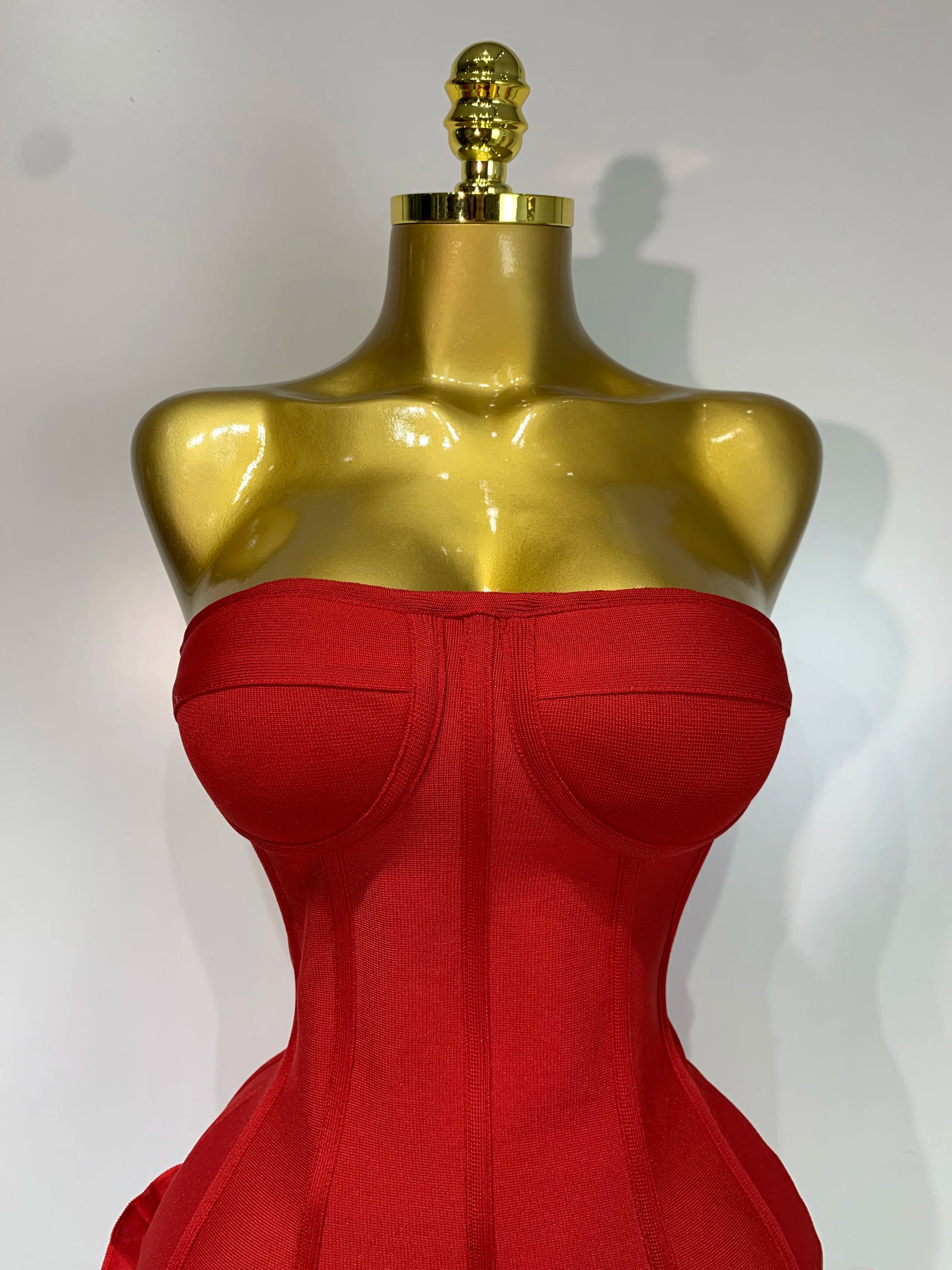 Flower Embellished Strapless Bandage Mini Dress — Backless Bodycon Celebrity Party Dress