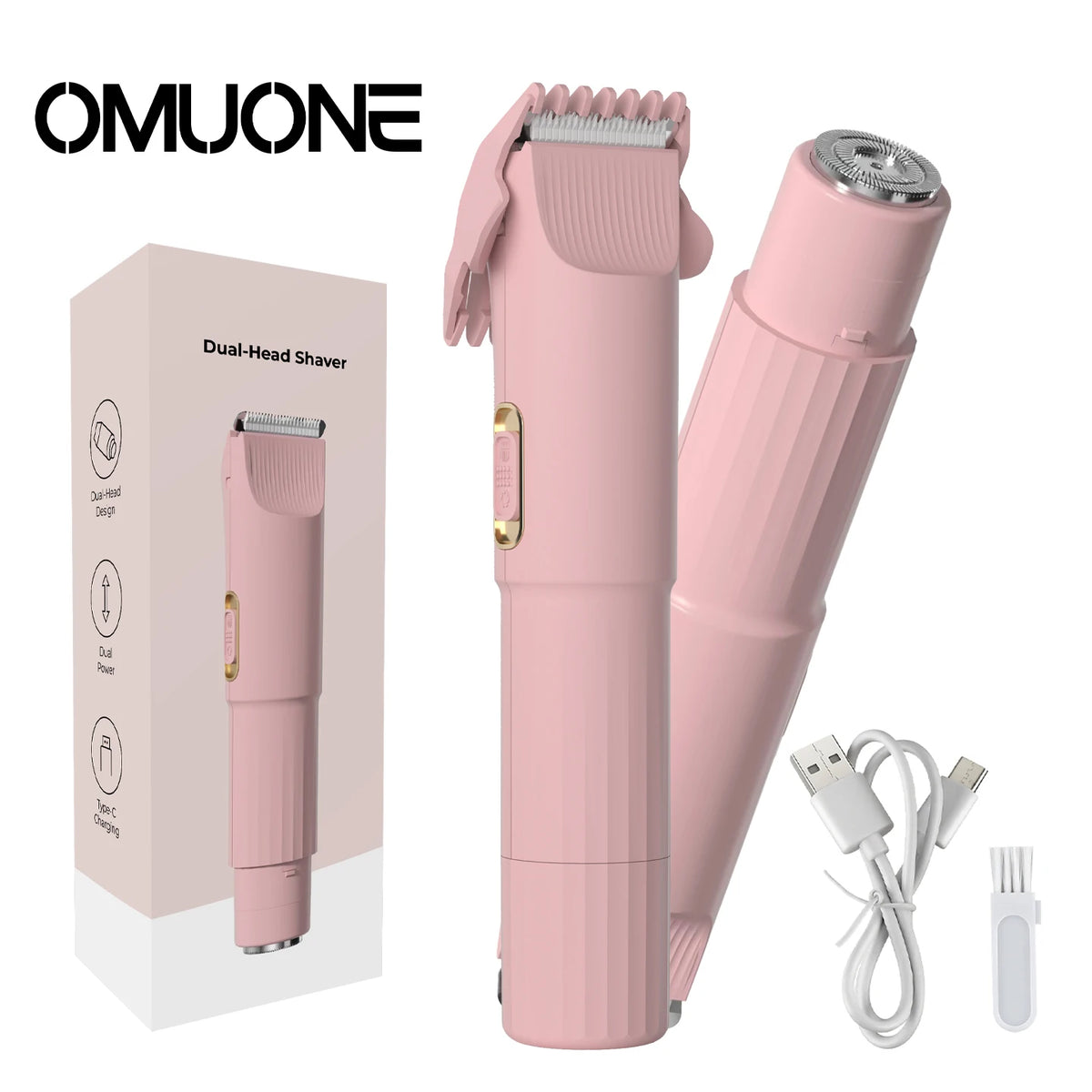 OMUONE Women's Double-Head Electric Epilator & Shaver – USB Rechargeable, 65-Min Runtime