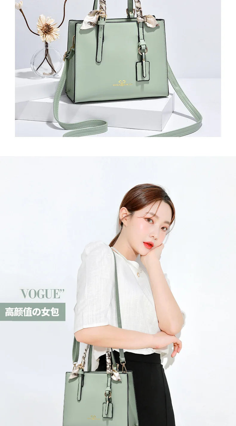 Elegant PU Square Tote Bag – Silk Scarf Crossbody Shoulder Handbag for Women
