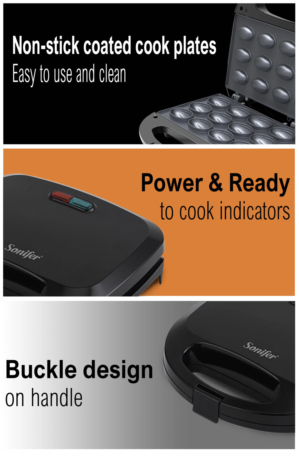 Sonifer 750W Electric Walnut Cake & Waffle Maker – Non-Stick Iron Pan, Breakfast Kitchen Appliance