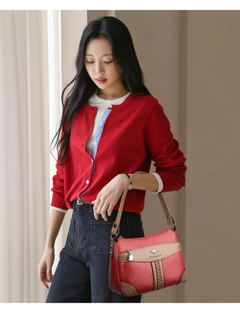 Luxury Genuine Leather Flap Shoulder Bag – Sequin Crossbody Handbag for Women