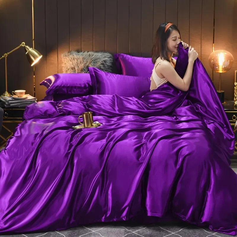 Pure 100% Silk Bedding Set | 4-Piece Luxury Duvet Cover, Bed Sheet & Pillowcases, Solid Plain, Twin to King