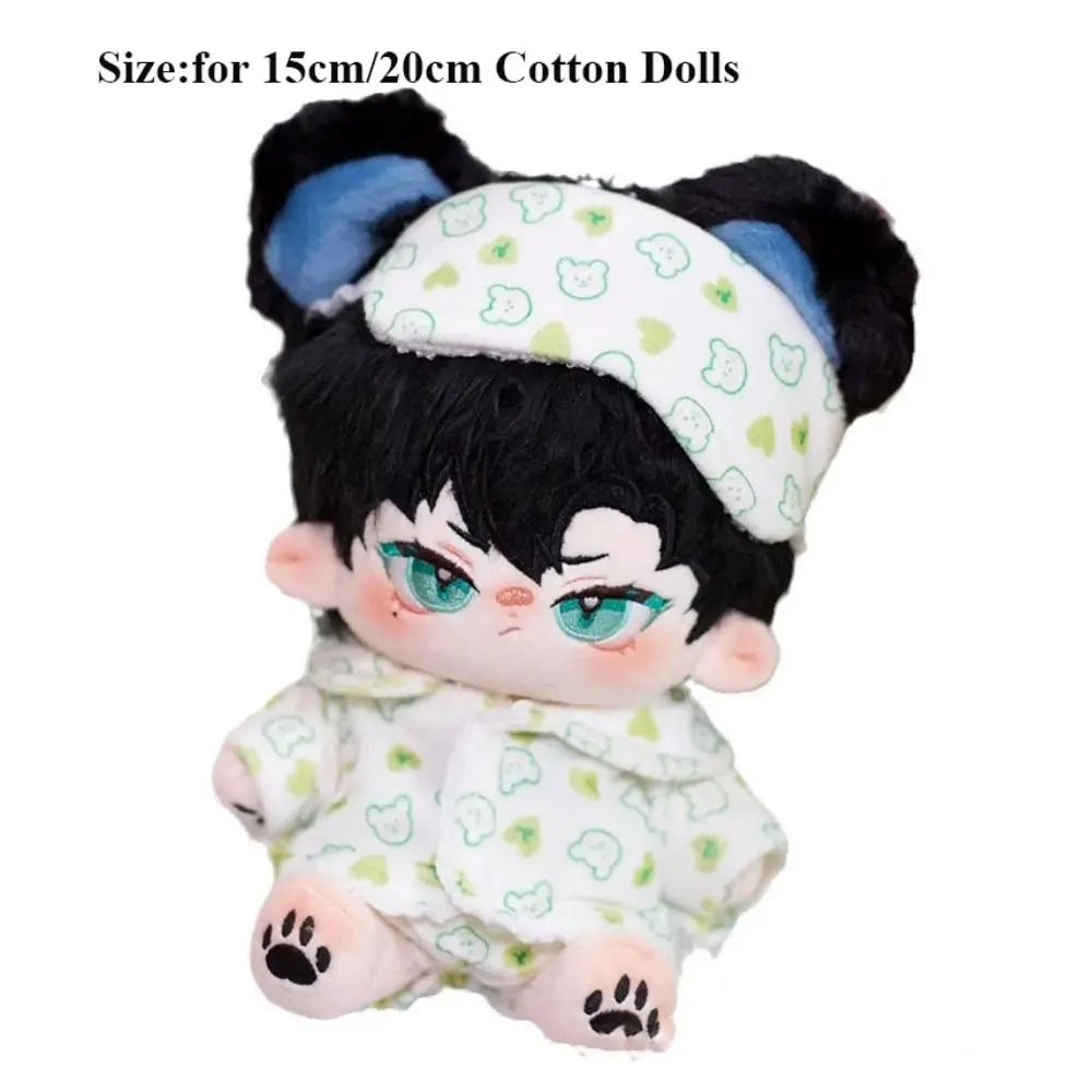 Doll Pajamas with Eye Mask – 15cm & 20cm Cotton Cartoon Doll Sleep Clothes & Bathrobe