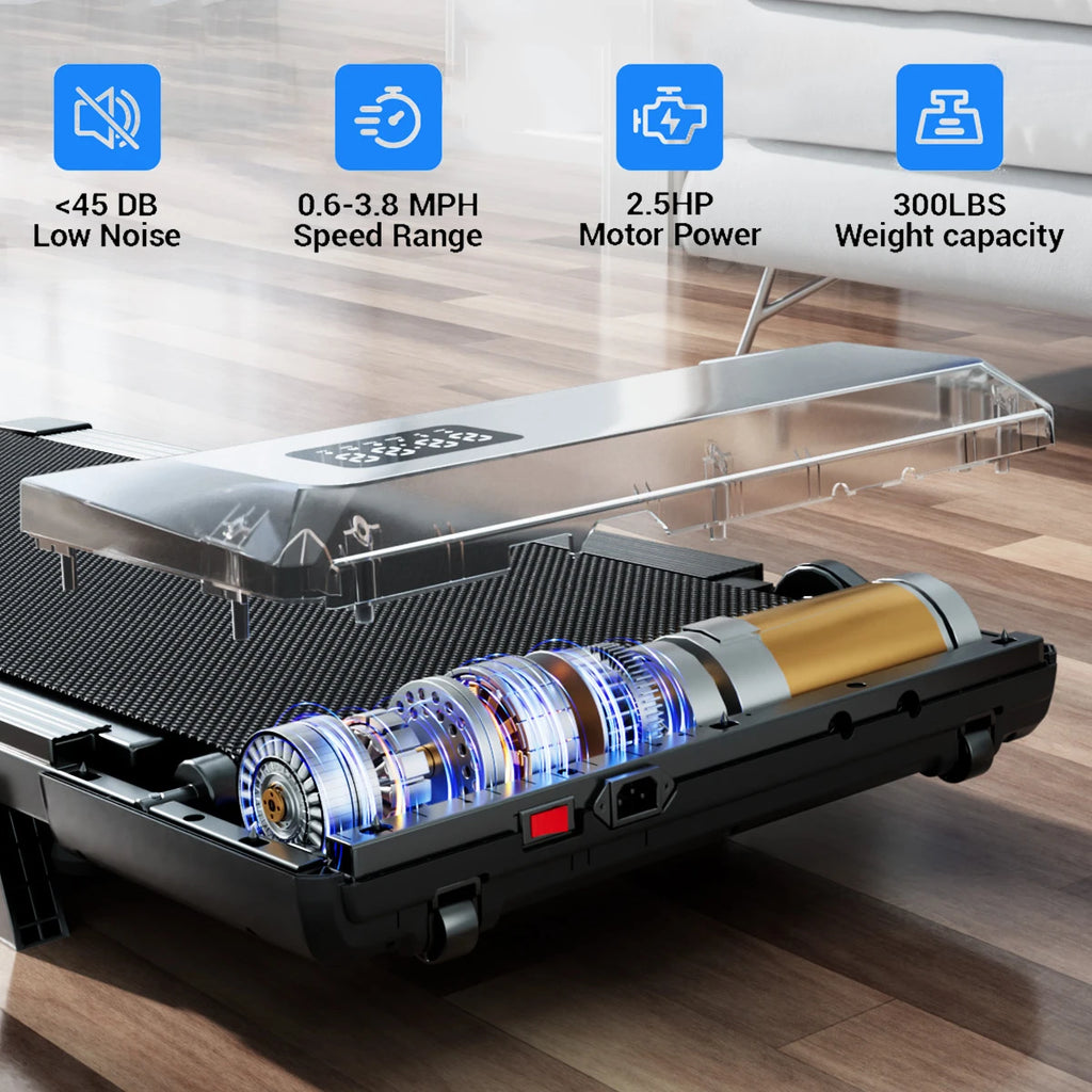 Under Desk Treadmill Walking Pad — 2.5HP, 300 lb Capacity, Bluetooth App, LED Display
