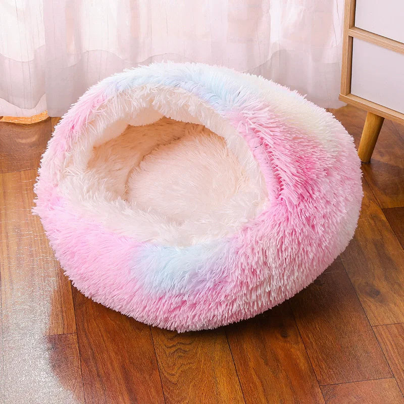 Round Plush Dog & Cat Bed – Warm Washable Pet Sofa Basket, Small to Large Dogs & Cats