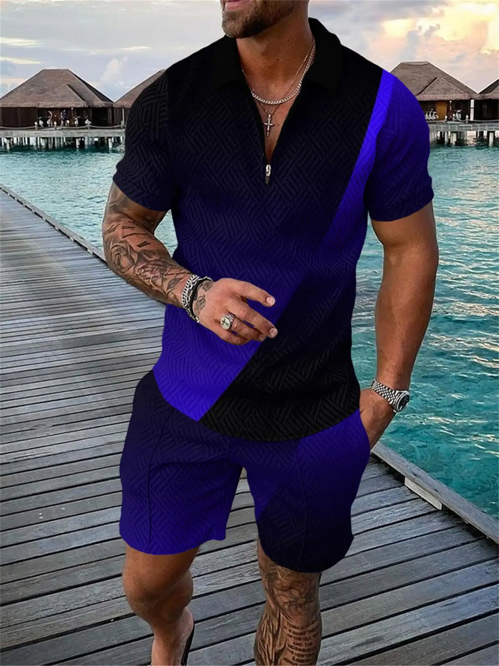 Men's Abstract Dot 3D Print Polo Shirt & Shorts Set – Oversized Fashion Tracksuit