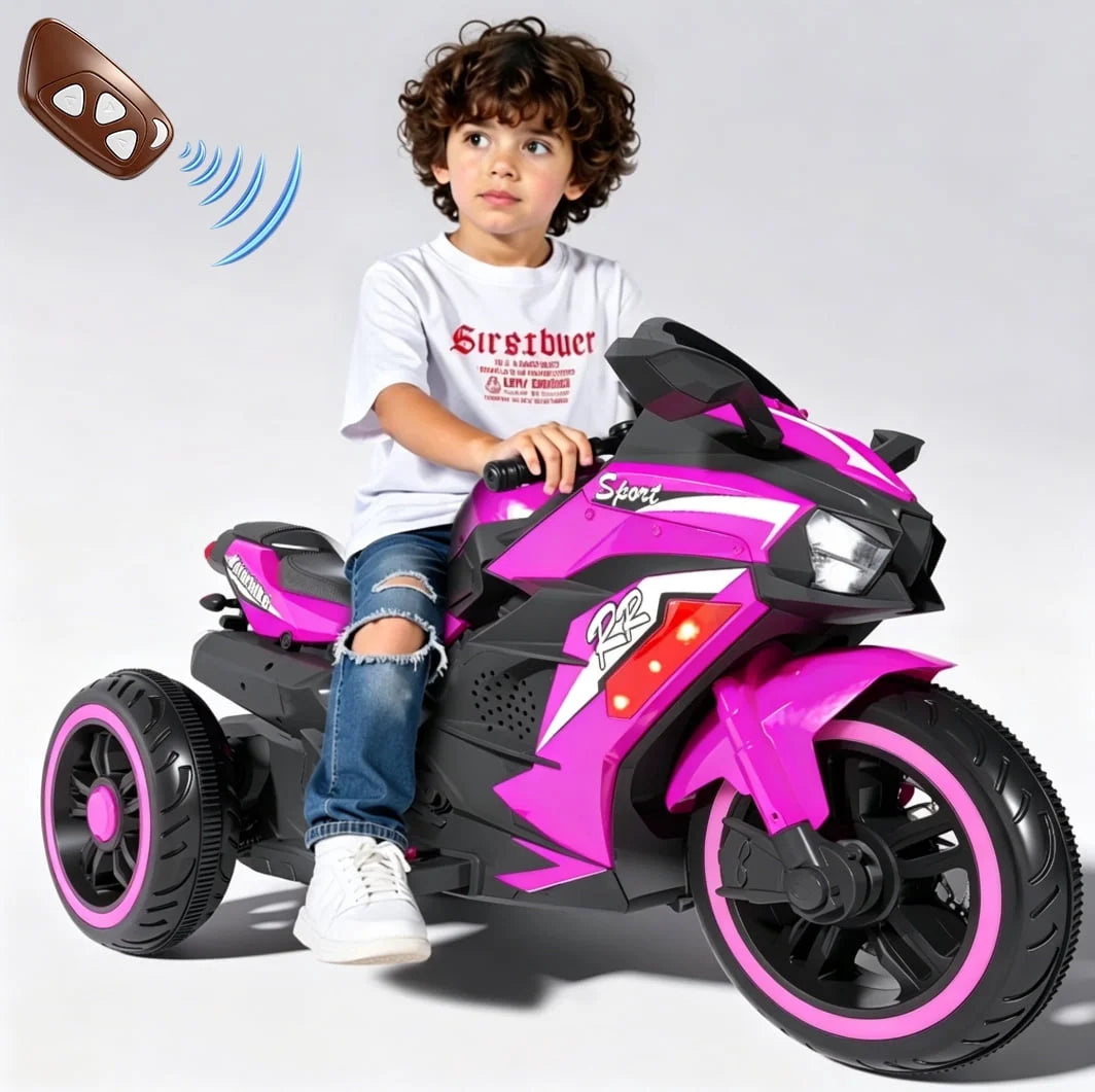12V Kids Ride-On Motorcycle – Three-Wheel Electric Toy with Remote