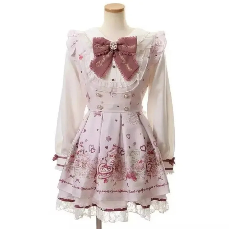 Japanese Gothic Lolita Mini Dress — Harajuku Y2K Bow Lace Ruffle Party Dress