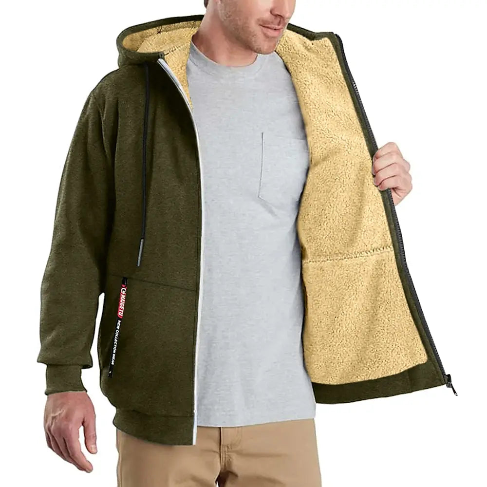 Men's Camouflage Fleece Hooded Zip Jacket – Thick Streetwear Coat for Autumn & Winter